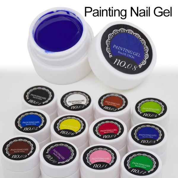 Großhandels-1pcsGel-Nagel-Lack-Polnisch-Ziehen-Malerei-Farben UV-Bio-Gel Langlebiger Glitter Soak Off 12 bunter Nagellack