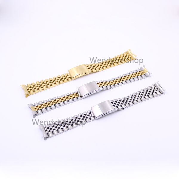 

19 20 22mm gold two tone hollow curved end solid screw links 316l steel replacement watch band strap old style jubilee bracelet, Black;brown