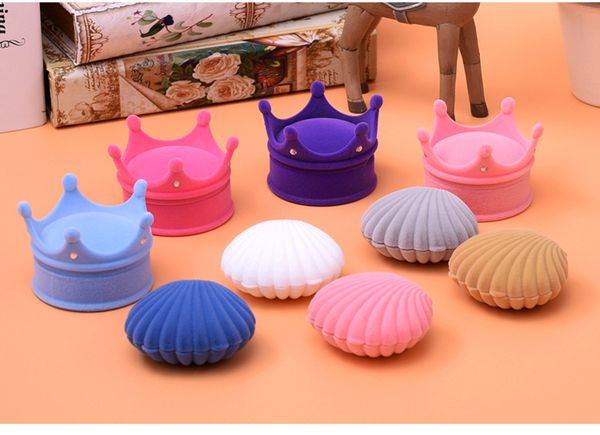 

[simple seven] cute middle sea shell ring box bracelet display jewelry set box earring stud velvet case necklace display wedding, Black;white