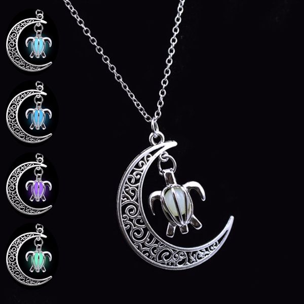 

wholesale- silver plated chain moon turtle necklaces & pendants glowing in dark statement necklace women necklace choker luminous jewelry