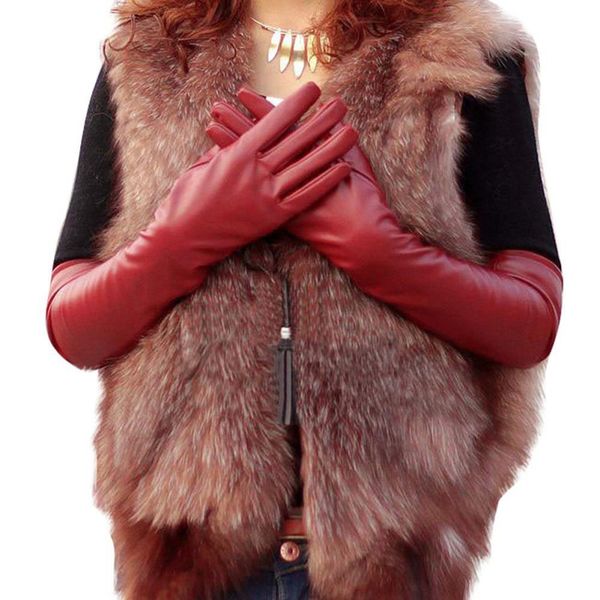 

wholesale- 2 colors faux long leather gloves fashion women gloves warm outdoors long design gloves, Blue;gray