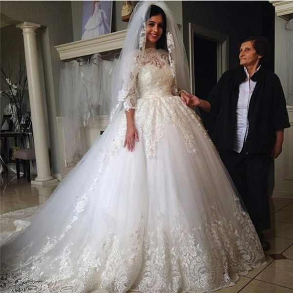

chinese wedding dress vestido de noiva vintage 2019 princess ball gown wedding dresses with sleeves, White
