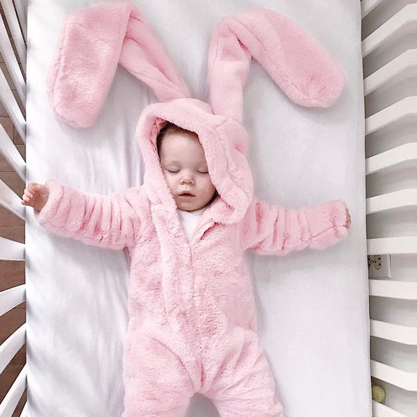 

baby clothing winter jumpsuits kids clothes girls rabbit ears romper baby warm climb clothes, Blue