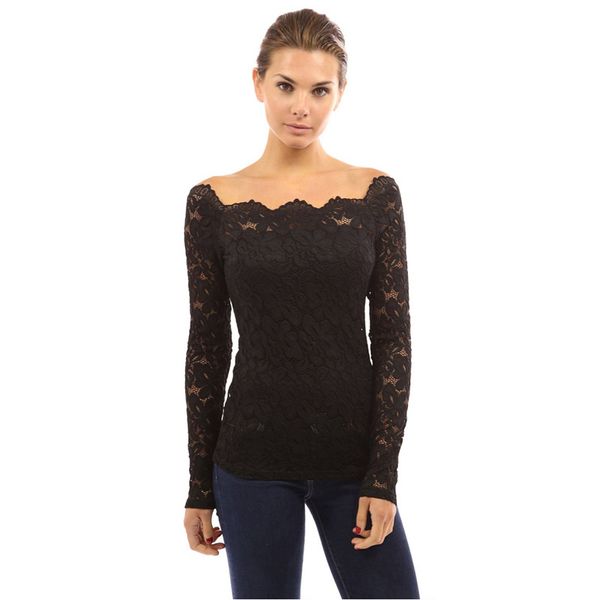 

женская pluse размер блузка рубашка новый стиль мода с длинным рукавом sexy кружева рубашка блузка женская топ кружева блузка 4xl-s, White