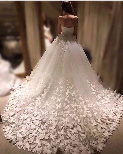 Balo Gowns gelinlik 2022 El yapımı kelebek sevgilim katedral tren Dainty Bridal Wentowns elbiseler vestido de noiva236w