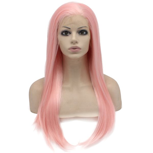 

24" long baby pink lace frontal wig synthetic fiber halloween party wig s02, Black