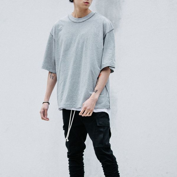 

wholesale- man streetwear t style clothing men t shirts extended white/grey/black oversized tee homme hip hop half sleeve t shirt, White;black