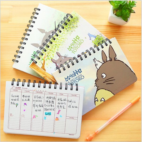 

wholesale- cute totoro weekly plan spiral notebook agenda for week schedule organizer planner cuadernos office school supplies, Purple;pink