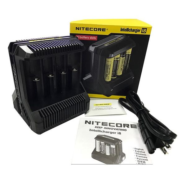 

100% authentic nitecore i8 charger 8 slot for 18650 16450 14500 18350 etc rechargeable batteries dhl ing