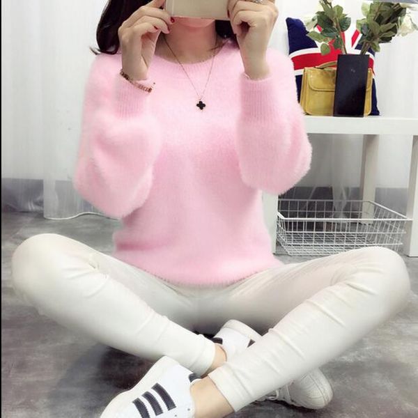 

wholesale- sweater women mohair pullovers 2016 winter autumn long sleeve wool female pullovers kintted thick loose women cashmere sweaters, White;black