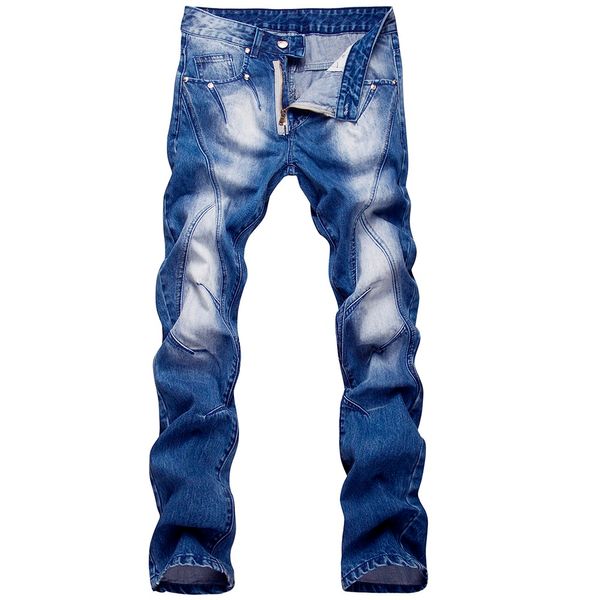 

wholesale- men fashion blue spliced jeans zipper destroyed biker jeans denim casual straight slim cargo pants plus size 29-40