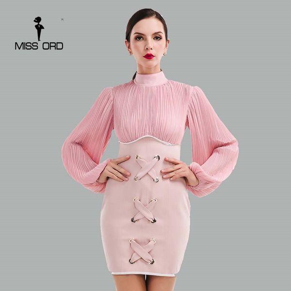 

wholesale- missord 2017 long sleeve fold high-necked eyelet dress ft4751, White;black