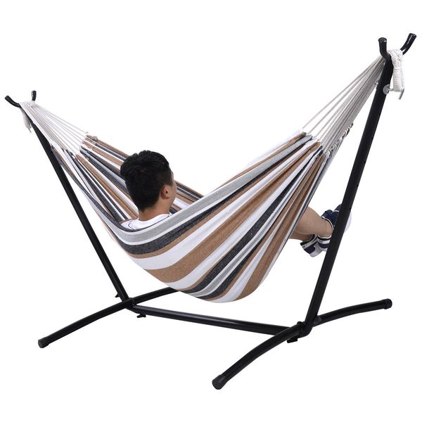 

double hammock with space saving steel stand includes portable carry bag new