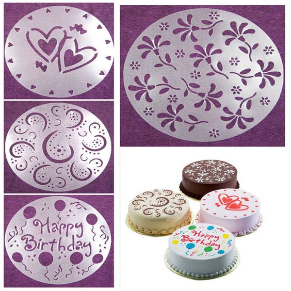 

wholesale- eco friendly 4 styles flower heart spray stencils birthday cake mold decorating bakery tools diy