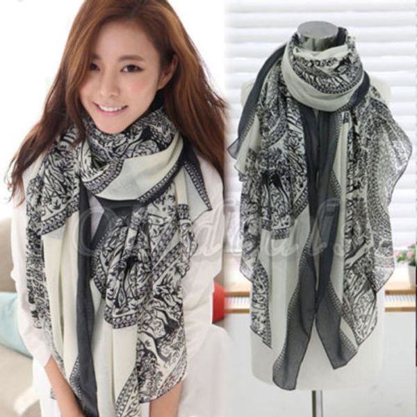 

wholesale-fashion 165cm * 85cm vintage porcelain style long soft cotton voile print women lady scarves shawl scarf female bufanda mujer, Blue;gray