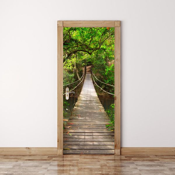 2017 New Wall Stickers 3d Wood Drawbridge Creative Door Stickers Bedroom Doors Renovation Waterproof Door Stickers Cheap Wall Decals For Kids Cheap