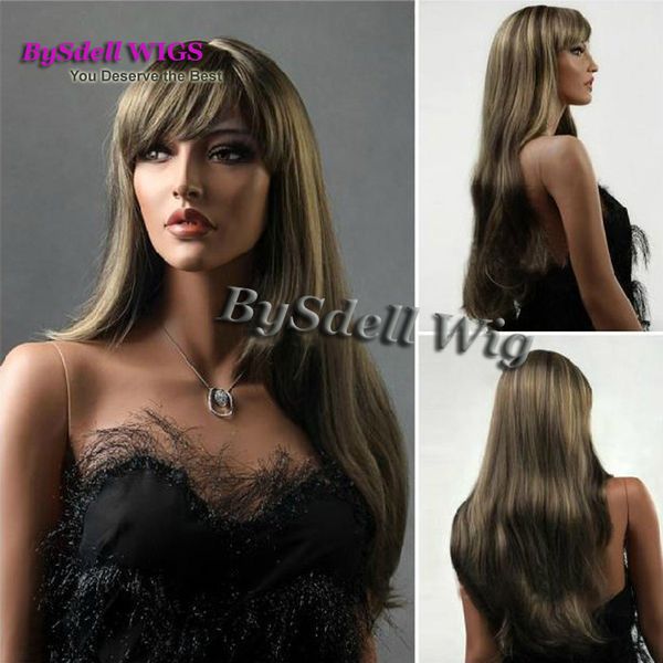 Smooth Long Straight Blonde Light Brown Wig Fashionable Women Must