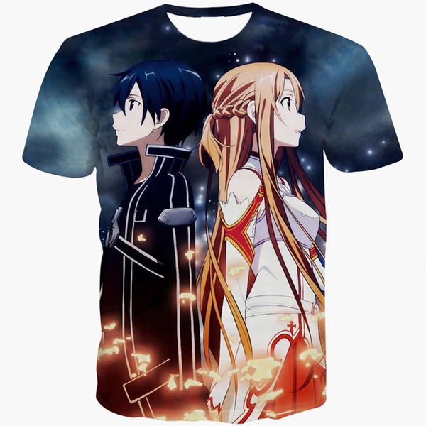 

wholesale- anime sword art online t-shirts tees sao t shirts women men summer casual tee shirts 3d t shirt, White;black