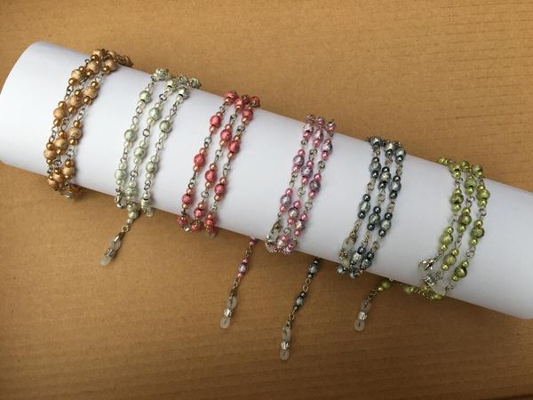 

6 pieces/lot colorful beaded eyeglass necklace chain spectacle retainer holder with silicone loop 6 colors available