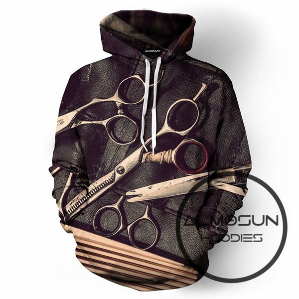 

wholesale- almosun barbershop fashion 3d all over print pullover hoodies hip hop jumper funny hipster sportswear unisex, Black