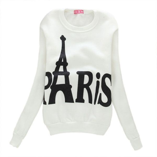 

wholesale- autumn winter women hoodies paris tower printed long sleeve tracksuit outerwear hooded sweatshirt, Black