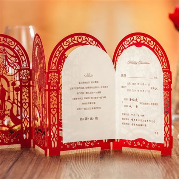

wholesale- wedding invitation card romantic party red white delicate carved pattern with envelope blank sheet wedding decoration supplies