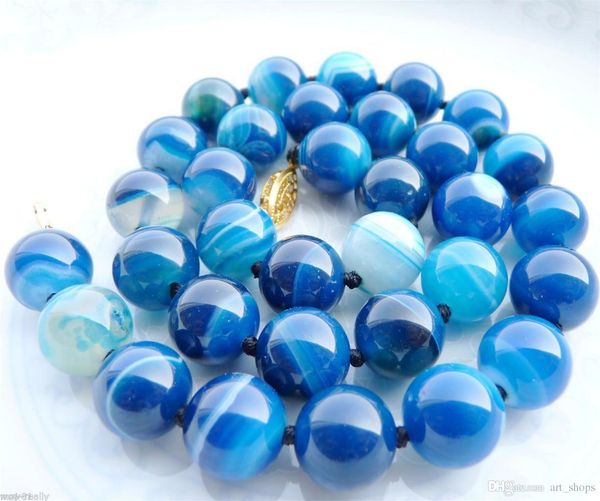 

10mm pretty blue color agate beads necklace 18'', Silver