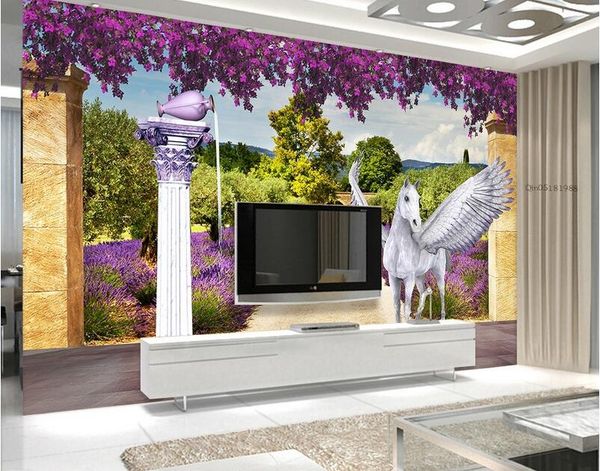 

3d wallpaper custom p non-woven mural dream lavender flying horse decor painting picture 3d wall muals wall paper for walls 3 d