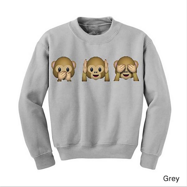 

wholesale-autumn women t shirt harajuku 3d emoji printed female monkey long sleeve women clothing fleece tee plus size w203, White