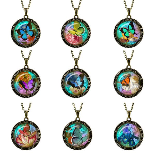 Acheter Vintage Glamour Long Pull Bijoux Bijou Verre Haute Définition Photos Papillon Bronze Bijoux Amoureux Collier Pendentif Chaîne De $1.11 Du