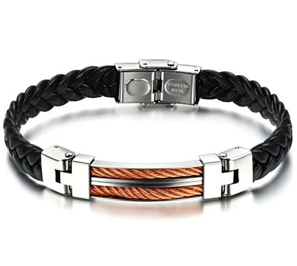 

wholesale- wholesale 316l stainless steel leather men bracelets, White