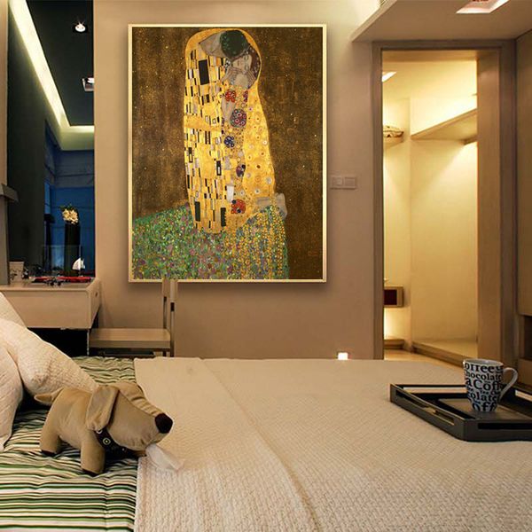 

gustav klimt - the kiss young lovers portraits,hand painted abstract art oil painting canvas home decor size can be customizd