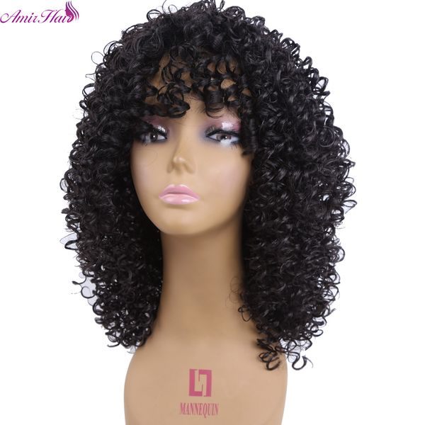 

amir hair medium length kinky curly synthetic wigs for black women pixie cut wig natural black hair cosplay peruki damskie