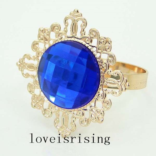 Beautiful Sparkling Royal Blue Gemstones Gold Plated Napkin Rings