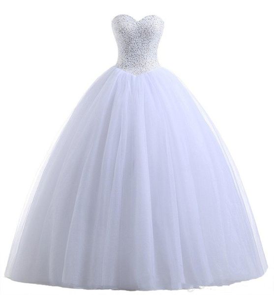 2018 Sexy weißes Ballkleid Quinceanera-Kleider mit Perlen verziertes Sweet-16-Kleid mit Schnürung, bodenlang, abnehmbar, für Debütantin QC113