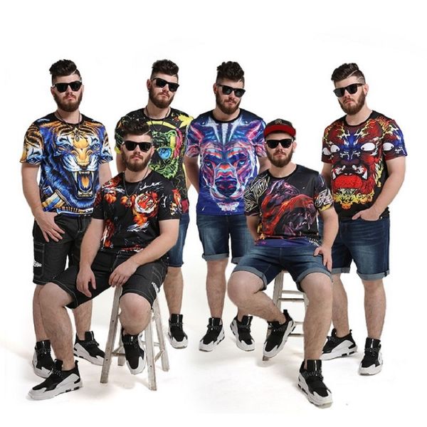

men's short sleeve t shirt men's shirt tide brand large size men 2017 summer new trend of personality animal printing t-shirt, White;black