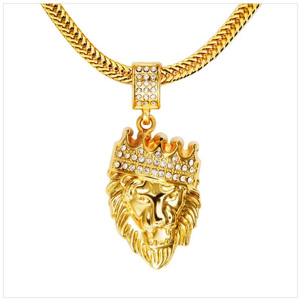 

Мужские хип-хоп ювелирные изделия оттаявшим Bling Bling позолоченные Лев голову кулон