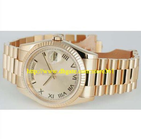 

store361 new arrive watches new 36mm 18kt gold president champagne roman -118238, Slivery;brown