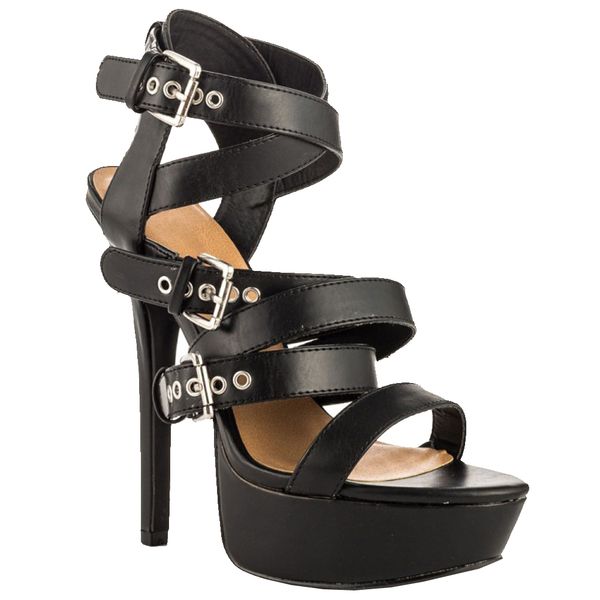 

kolnoo womens 14.5cm high heel fashion sandals three buckles eyelets slingback party summer shoes black xd297
