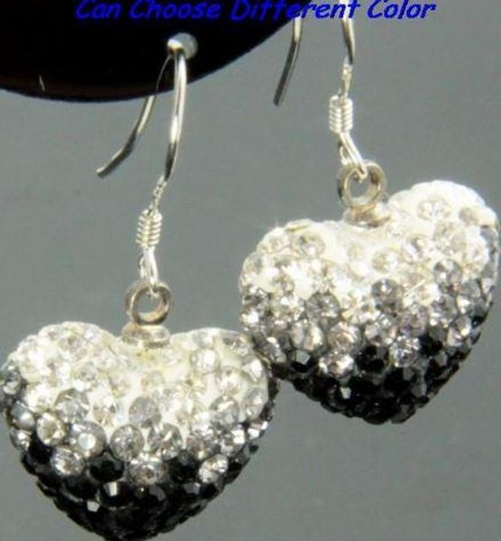 

wedding s7853 pave disco mix colors sale disco beads clay heart gradual change drop dangle crystall crystal earrings stud w2242, Silver