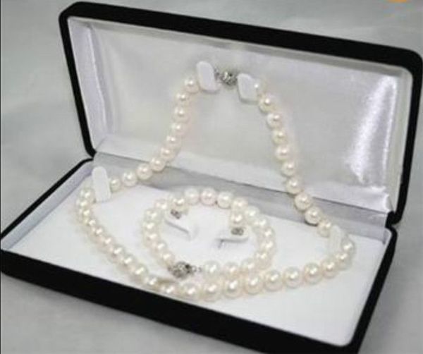 

6-7mm white akoya cultured pearl necklace bracelet earring set, Black