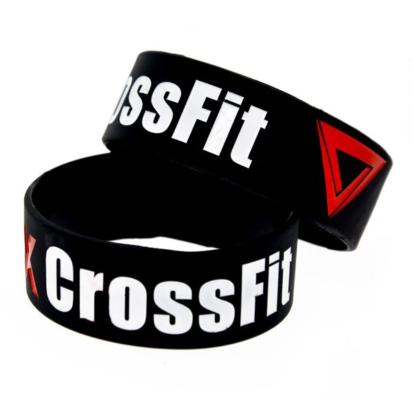 

50pcs the box crossfit silicone rubber bracelet 1 inch wide size black for sport promotion gift
