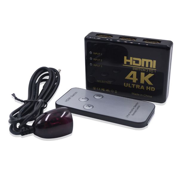 

4k*2k 1080p full hd 3 port in 1 out hdmi switch switcher hub with remote control splitter box for apple hdtv ps4 dvd 50pcs/lot