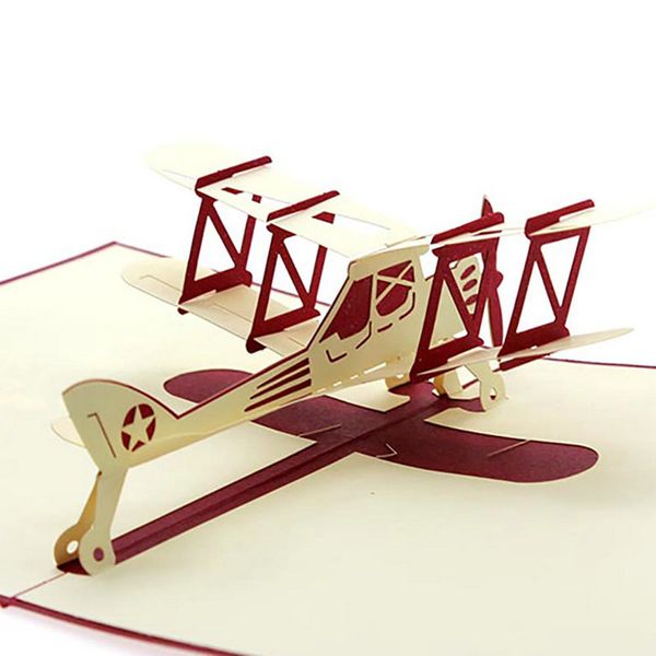 

wholesale-2016 new 3d up airplane handmade wish greeting card kirigami kids gift