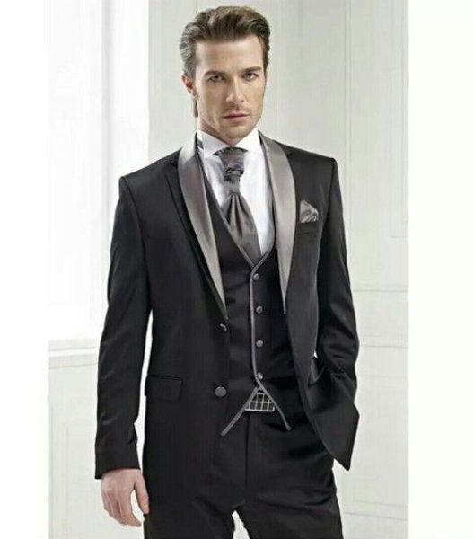 

groom tuxedos groomsmen two button man suit wedding men's blazer suits custom made (jacket+pants+vest+tie) k180, Black;gray