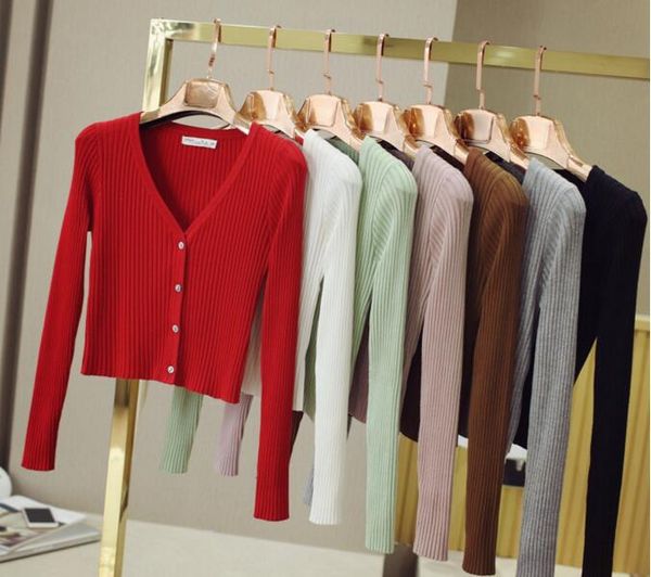 

wholesale- spring women all match v-neck single breasted cardigan outerwear coats solid color long sleeve slim knitted sweaters coat, White;black