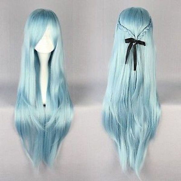 Frete grátis por atacado New Fairy Dance Clássico Azul 85 cm Longa Reta Anime Peruca Cosplay