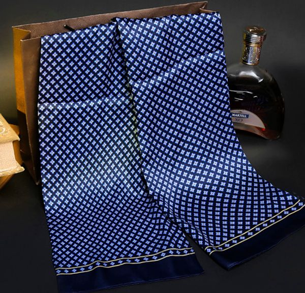 

new vintage silk scarf men fashion paisley flowers pattern print double layer silk satin neckerchiefs #4040, Blue;gray
