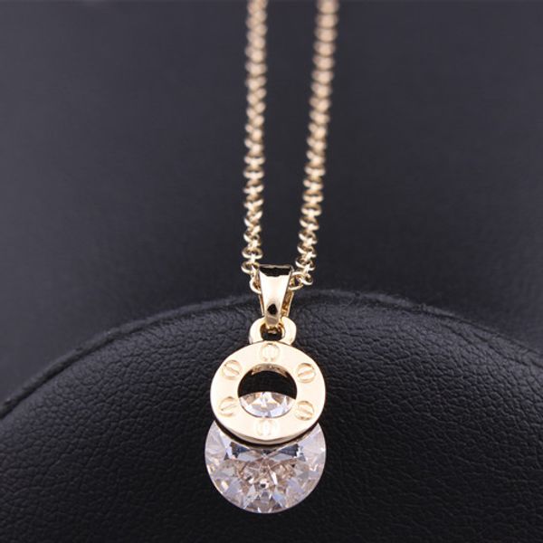

wholesale-wholesale new jewelry 18k gold plated cubic zircon cz wedding gift brand design pendant copper chain necklace n779, Silver