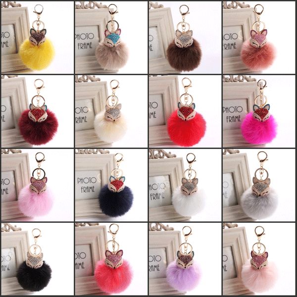 

rabbit fur ball with artificial fox head inlay pearl rhinestone key chain for womens bag or cellphone or car pendant c150q, Silver